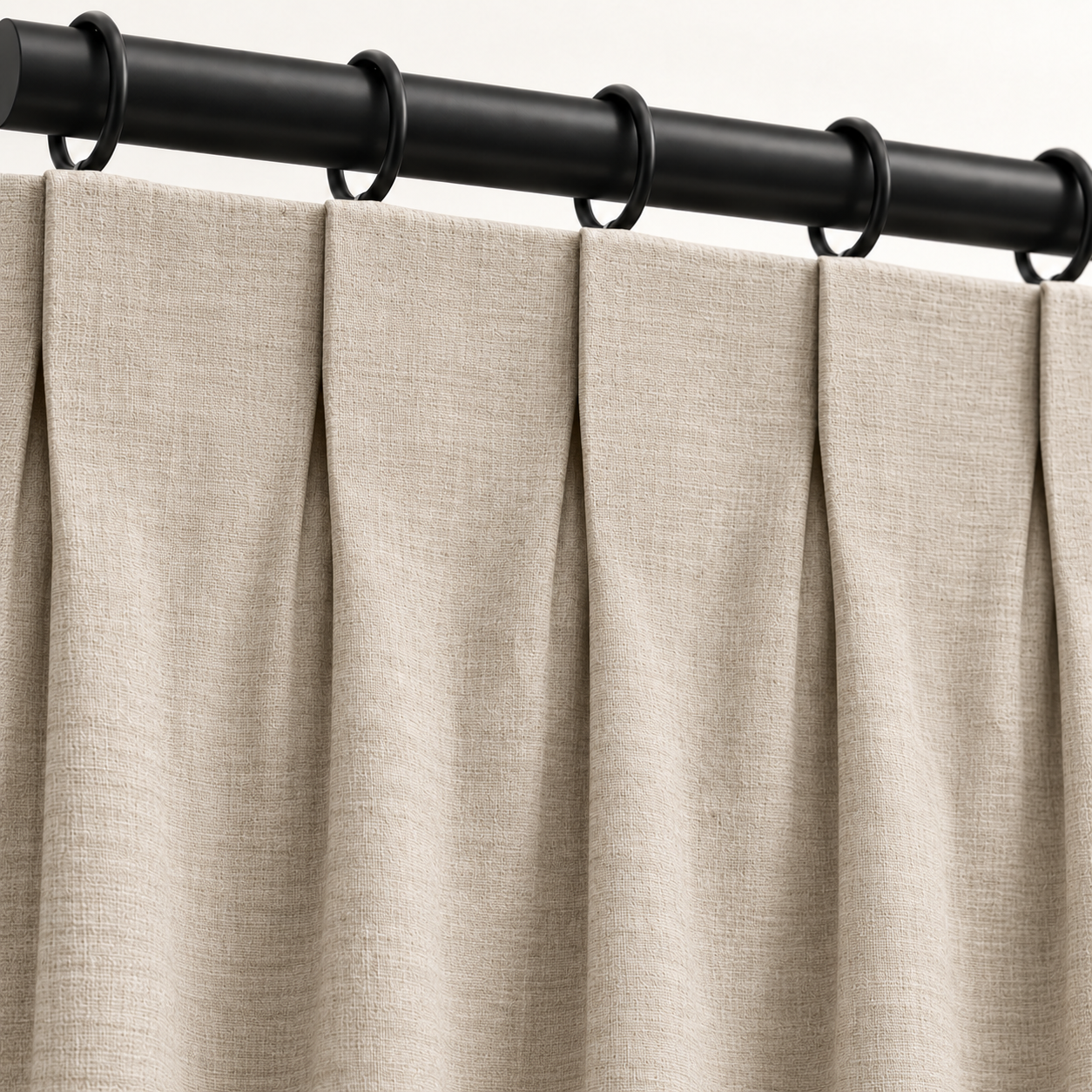 Inverted box pleat in oatmeal linen