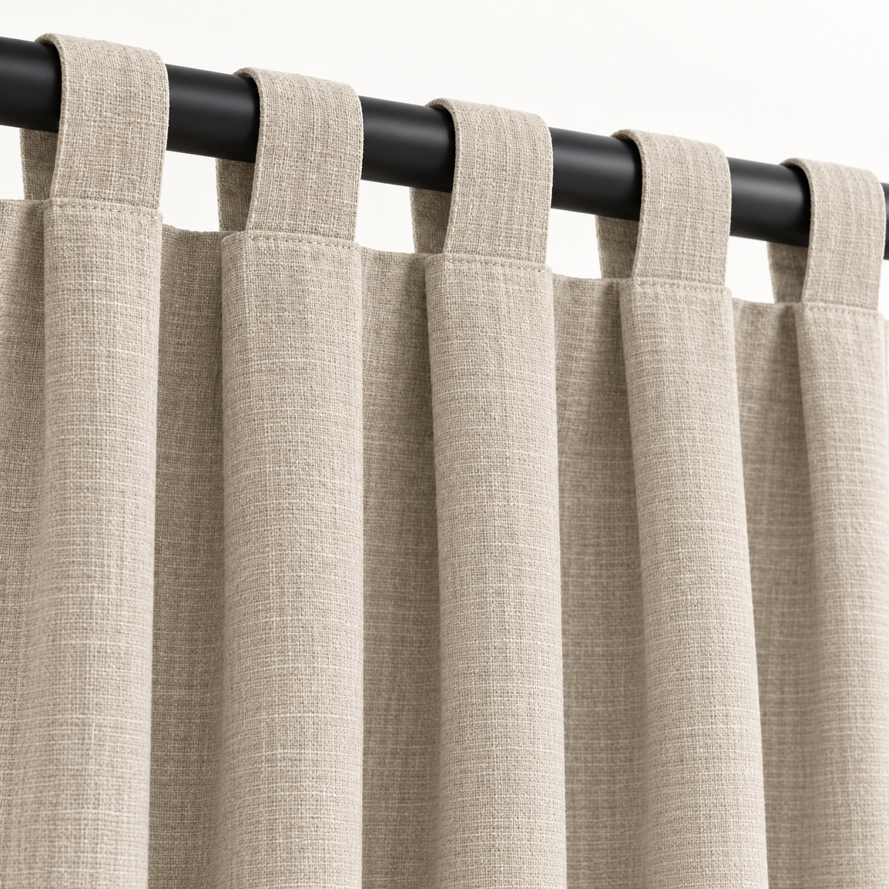 Oatmeal linen tab-top drapery