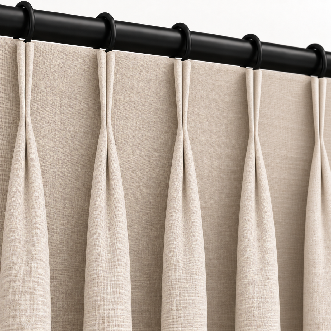 Three-finger French pleat in oatmeal linen