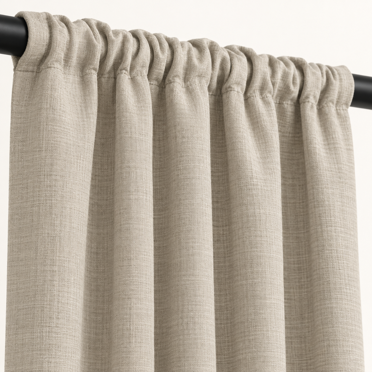 Oatmeal linen rod-pocket drapery