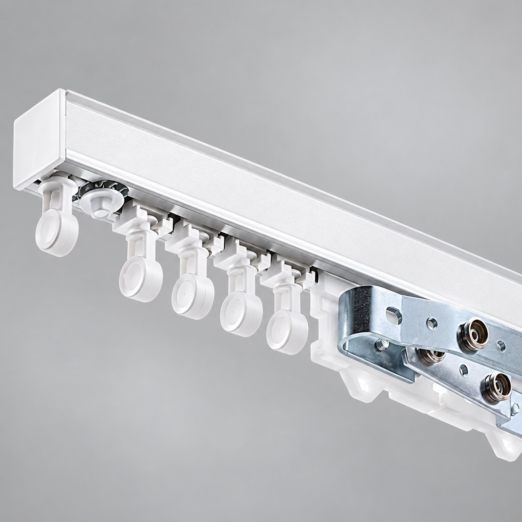 White CS Contract Drapery Track with matching white carriers