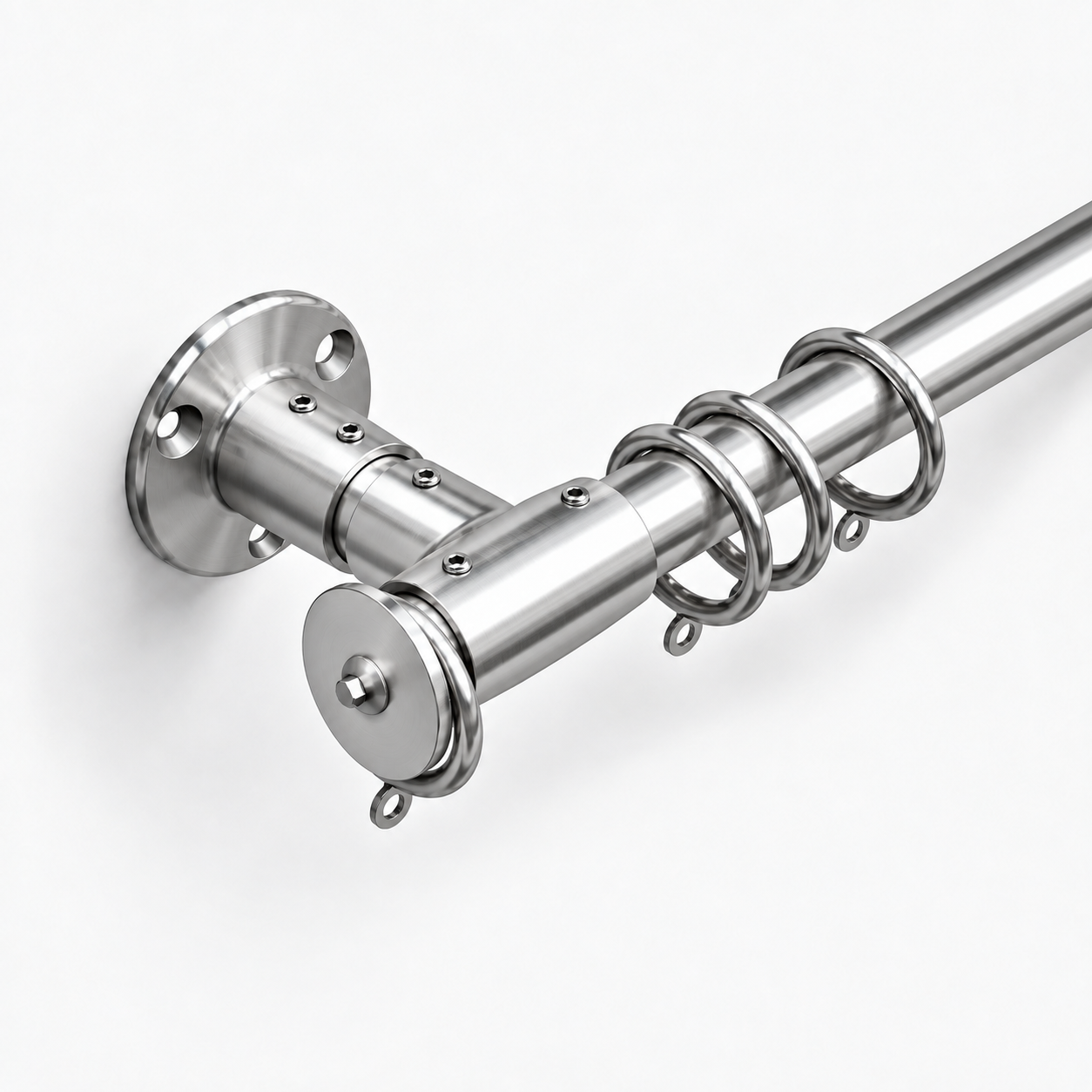 Polished stainless Nautilus straight rod with round wall base and end disc
