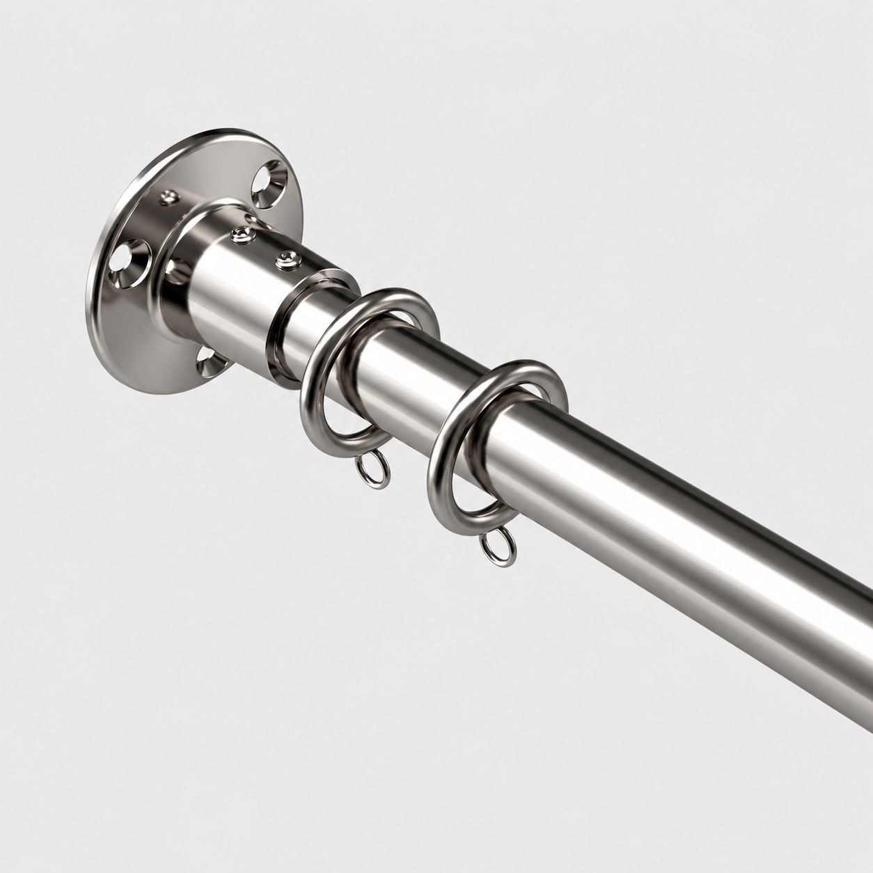 Nautilus rod with round inside mount socket bracket in ss finish