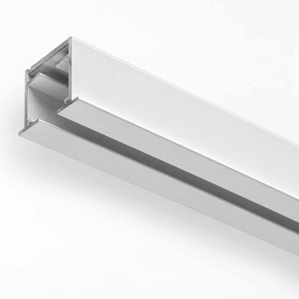 White recessed drapery track profile in perspective