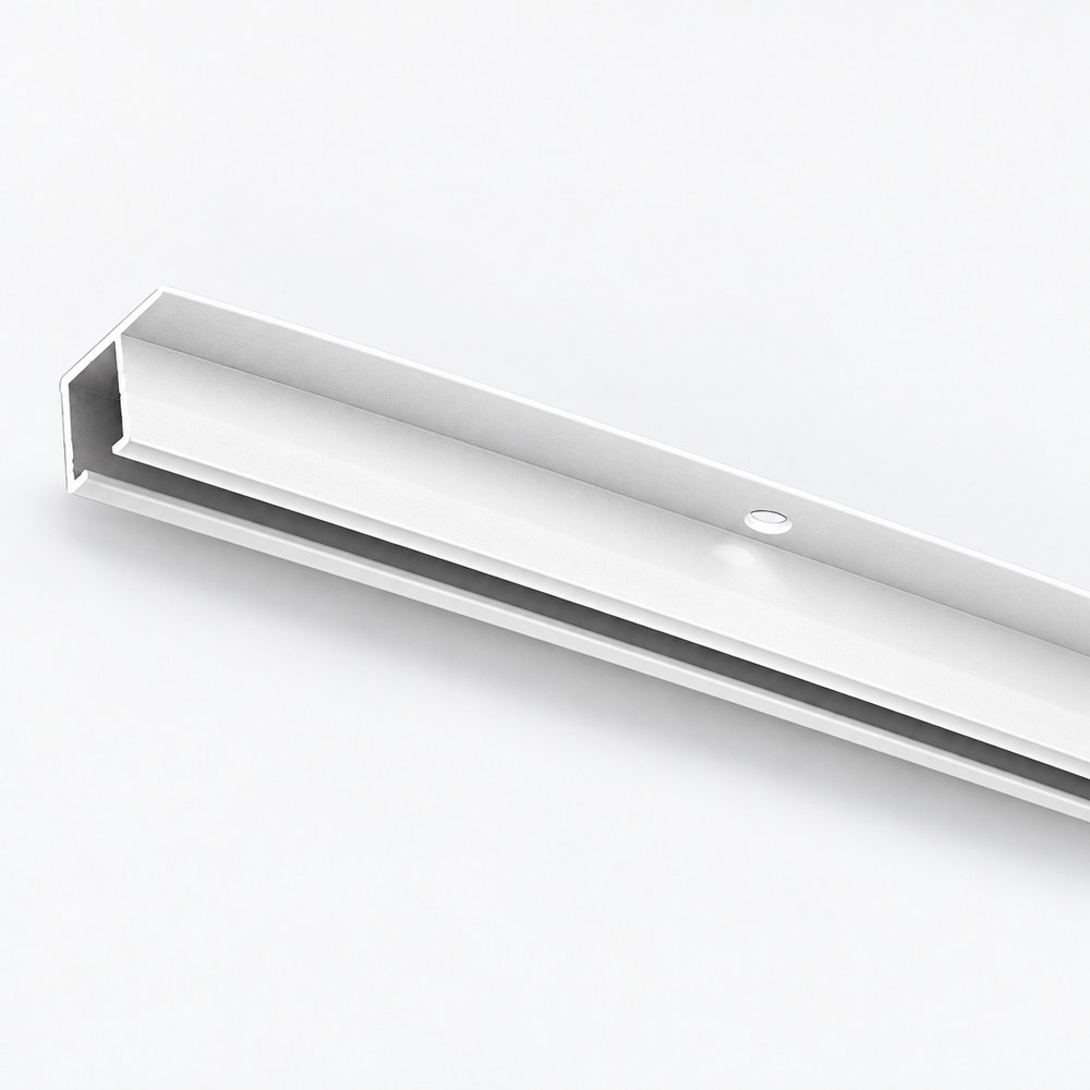 White CM track with integrated fixing flange and pre-drilled mounting hole