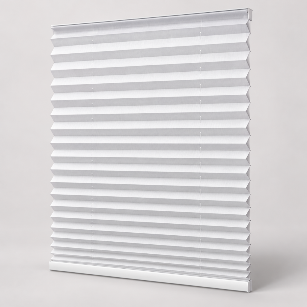 No-Tool Pleated Adhesive Shade shade with fabric and operating details