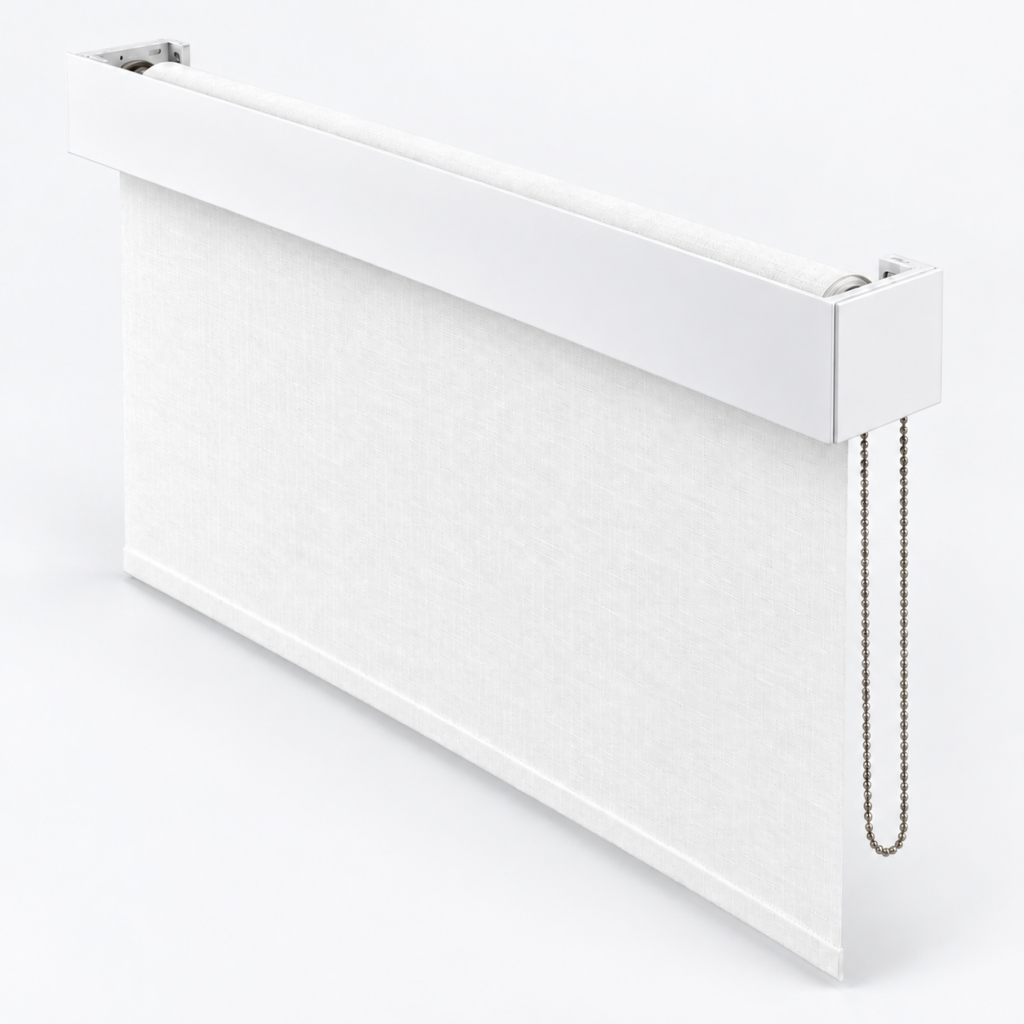 Manual white L fascia roller shade
