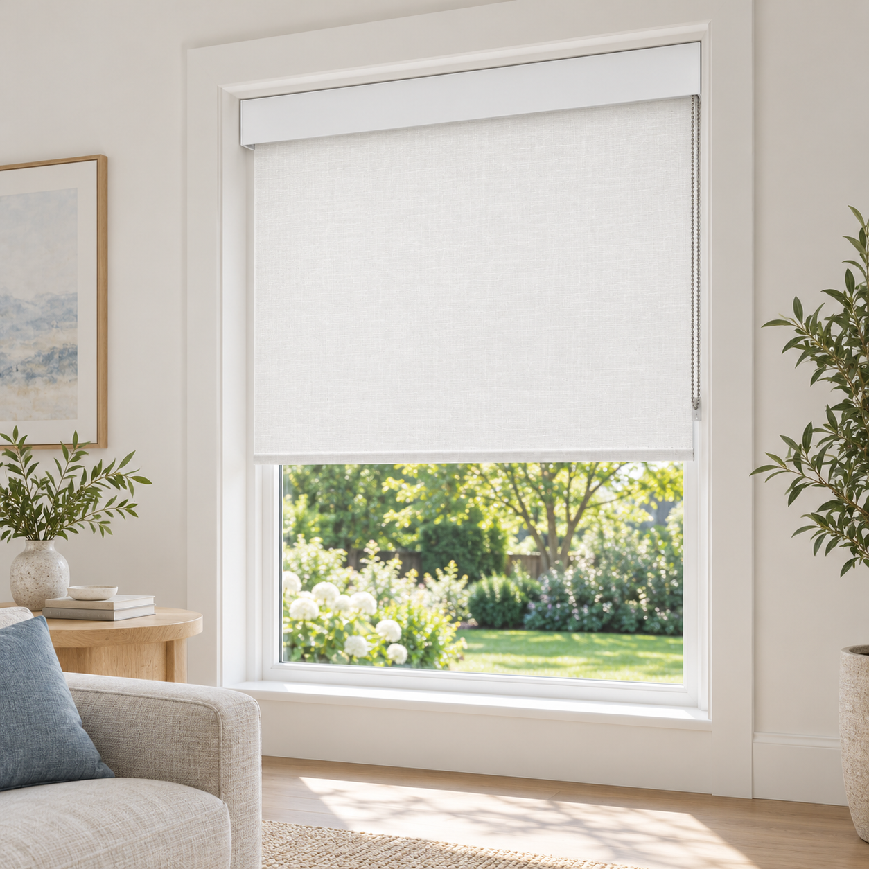 Inside mount L fascia shade in a recessed living room window