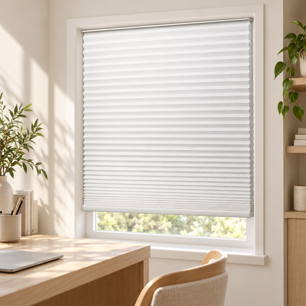 No-Tool Cordless Adhesive Shade shade with fabric and operating details