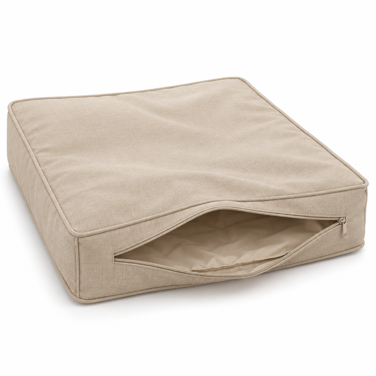 Unfilled replacement cushion cover with piping and open zipper