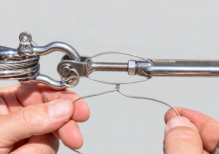 Feed Lock Wire through the Turnbuckle End and Body and twist together to tighten