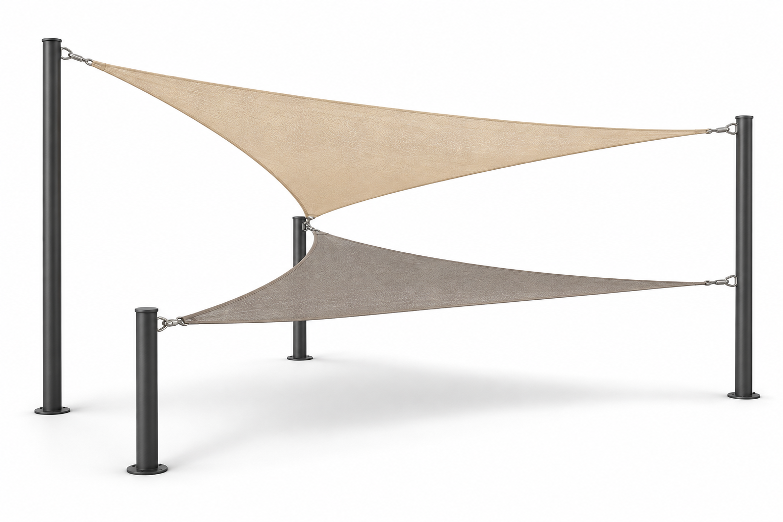 Layered shade sails in sand beige — design illustration