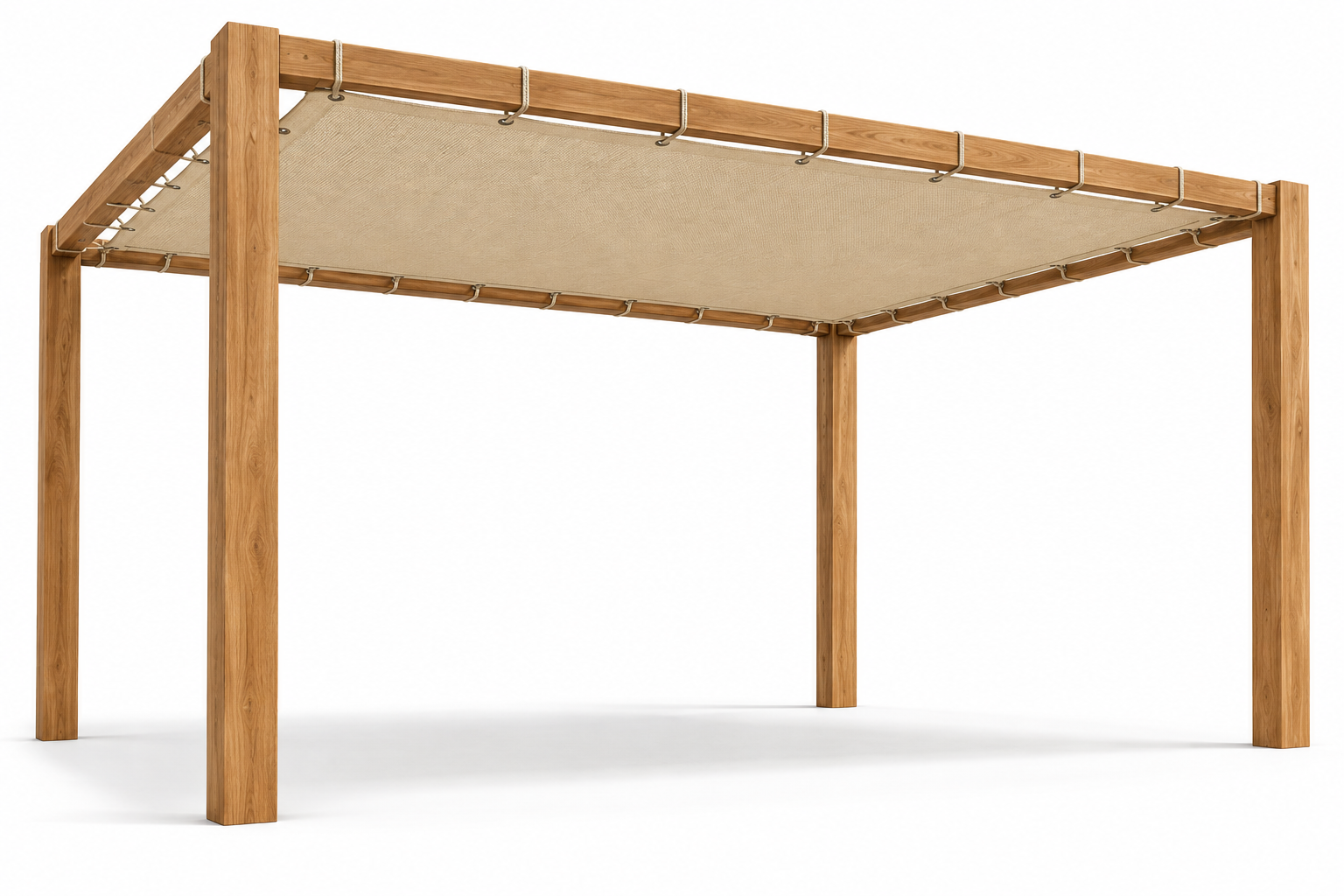 Pergola shade panels in sand beige — design illustration
