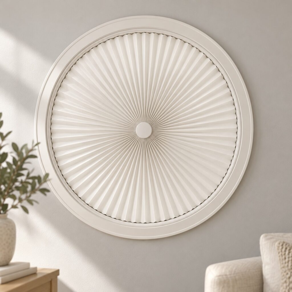 Illustrative circle cellular shade in a furnished interior